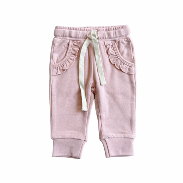 babysprouts clothing company girl's joggers bamboo Pink ruffle baby pants with drawstring