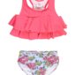 Pink ruffled swimsuit with floral bottoms for toddlers.
