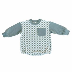 Checkered baby romper with long sleeves