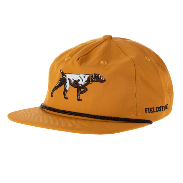 Yellow cap with embroidered dog design