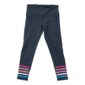 Navy leggings with colorful striped cuffs