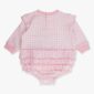 Pink gingham baby romper with ruffled back