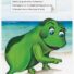 Cartoon frog exploring beach finds star shape in sand.