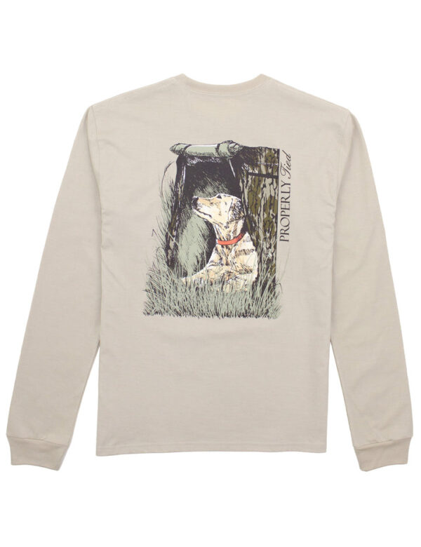 properly tied mossy oak lab long sleeve shirt Long-sleeve shirt with dog and camo design