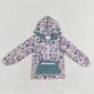 Colorful camouflage hoodie with front pocket.