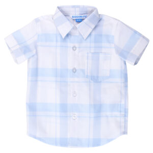 Blue and white plaid toddler shirt