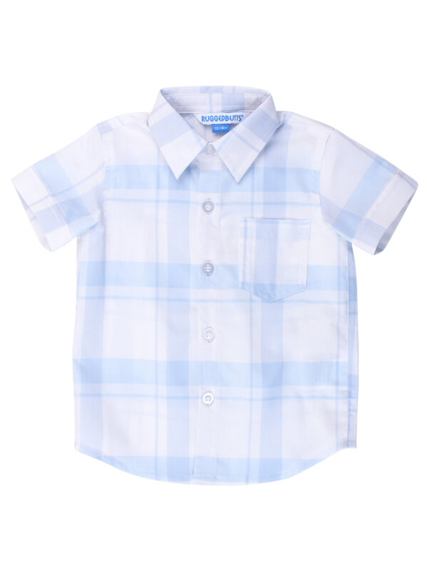 Blue and white plaid toddler shirt