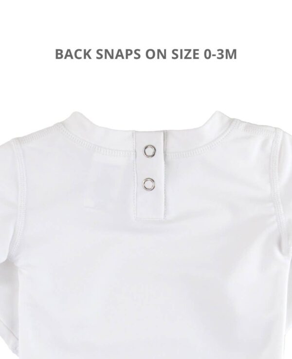 rufflebutts white long sleeve rash guard White shirt with back snaps, size 0-3 months.