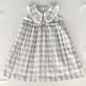 Plaid dress with lace collar for infants.