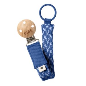 Blue pacifier clip with wooden clasp