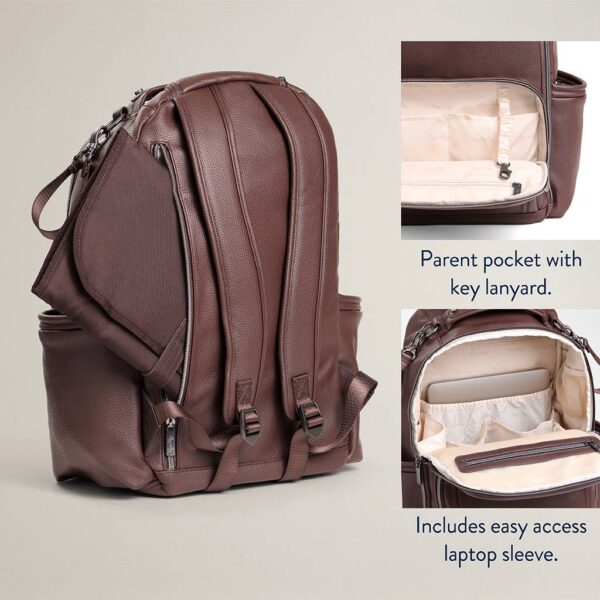 itzy ritzy *new* espresso boss plus™ Brown backpack with parent pocket and laptop sleeve.