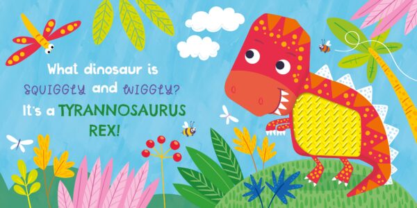 kidsbooks publishing i love all dinos (touch & feel board book) Cartoon dinosaur with colorful jungle, text about T-Rex.