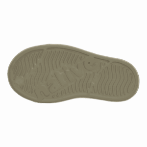 Shoe sole with wavy pattern and logo imprint.
