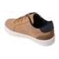Tan sneaker with brown and navy details