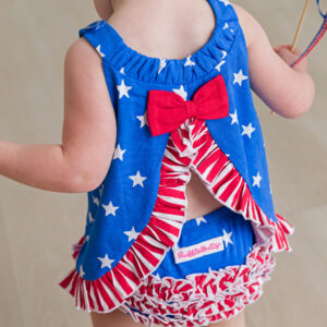 Baby wearing patriotic star and stripe outfit
