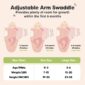 Adjustable swaddle size chart for infants, 0-6 months.