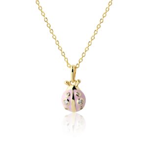 Gold necklace with pink ladybug pendant