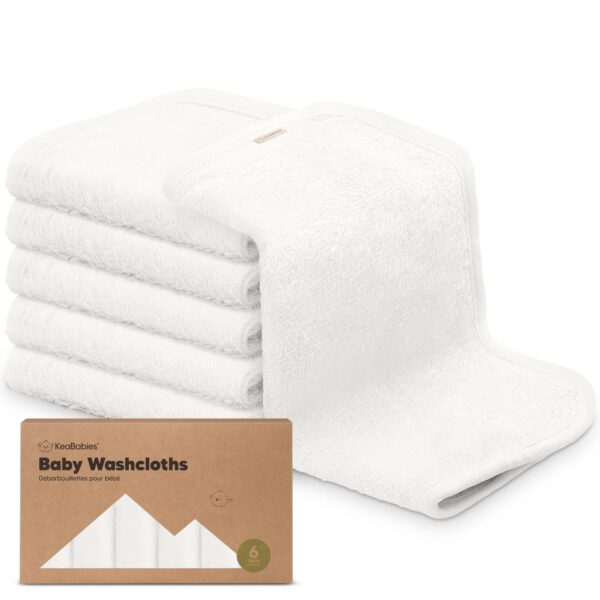 keababies 6 pack baby wash cloths: white White baby washcloths with packaging box.