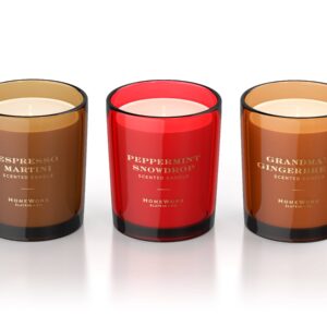 Three scented candles in different colors