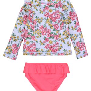 Floral swimsuit set with ruffled top.