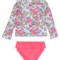 Floral swimsuit set with ruffled top.