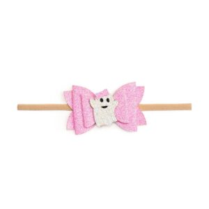 Pink glitter bow headband with ghost decoration