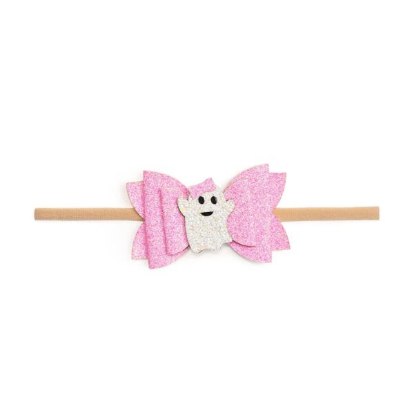 sweet wink girly ghost halloween bow baby headband Pink glitter bow headband with ghost decoration