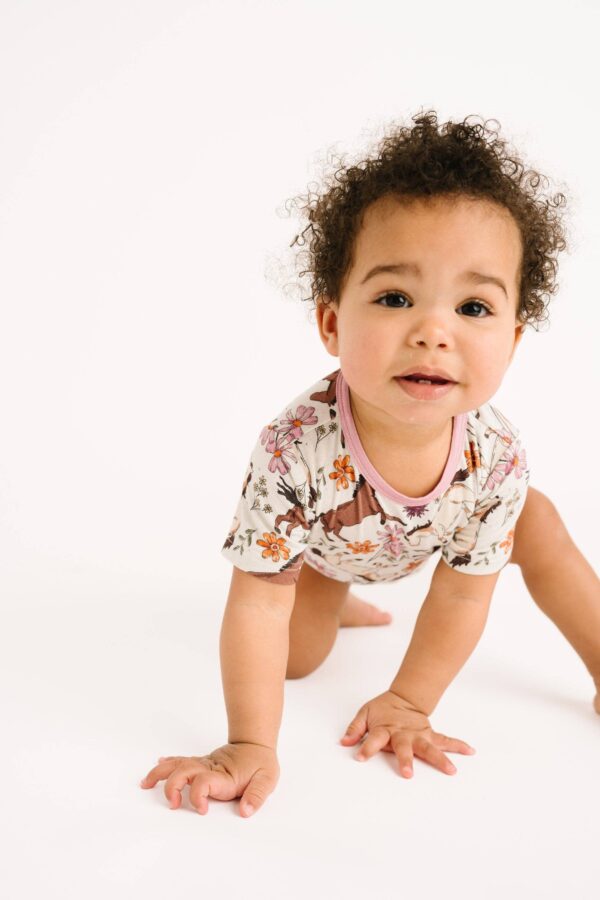 little one shop prairie ponies bamboo shorts set Cute baby crawling in floral outfit