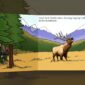Hunter stalking elk in mountain forest.