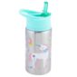 Unicorn-themed water bottle with straw lid.