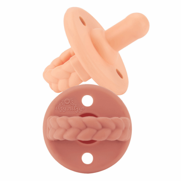 itzy ritzy sweetie soother™ pacifier sets (2 pack): agave + succulent cables Peach-colored braided pacifiers with silicone nipple