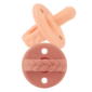 Peach-colored braided pacifiers with silicone nipple