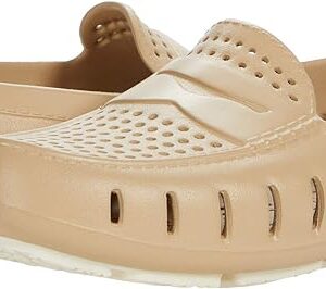 Beige perforated loafers with rubber soles
