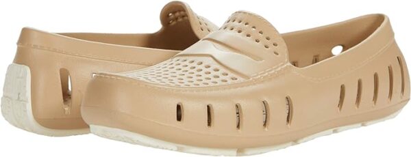 Beige perforated loafers with rubber soles