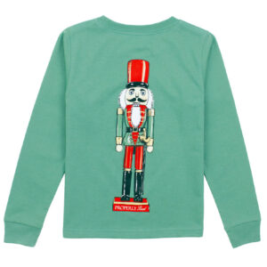 Green shirt with nutcracker design.