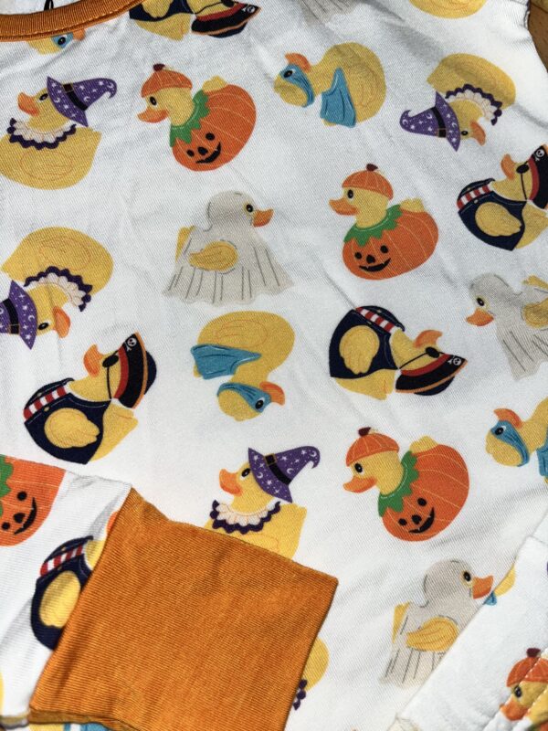 velvet fawn spooky quack tacular bamboo pajamas Festive rubber duck pajamas with Halloween designs.