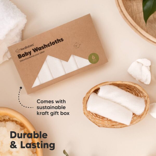 keababies 6 pack baby wash cloths: white KeaBabies baby washcloths in sustainable gift box.