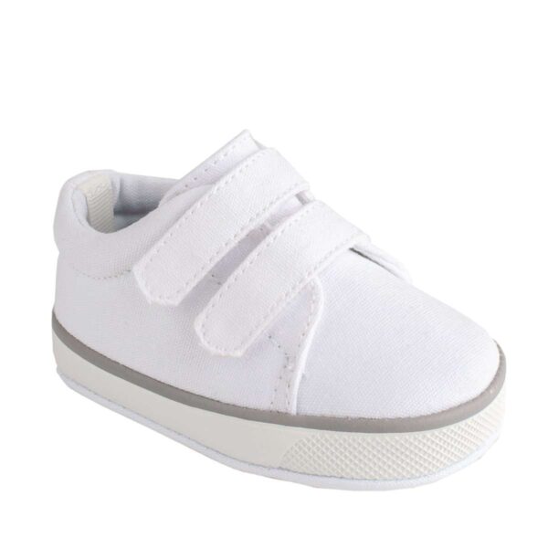 White toddler sneaker with Velcro straps