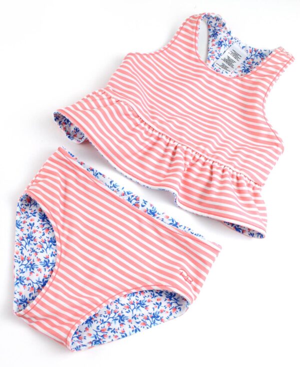 rufflebutts cottage tea time reversible peplum tankini Striped tankini swimsuit for girls.