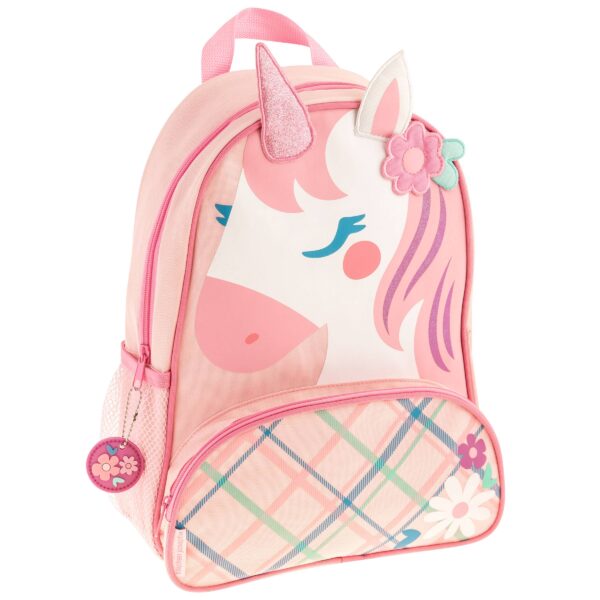 stephen joseph gifts sidekick backpacks Pink unicorn-themed children's backpack with floral design.