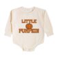Cream baby bodysuit with 'Little Pumpkin' design.