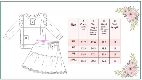 product Girls' clothing size chart with measurement guide.