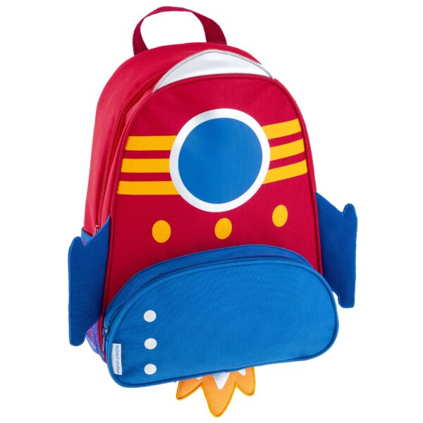 stephen joseph gifts sidekick backpacks Red rocket-themed children's backpack with blue accents.
