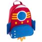 Red rocket-themed children's backpack with blue accents.