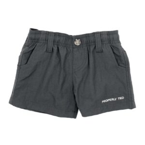 Gray shorts with elastic waist and pockets.
