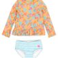 Orange floral swimsuit with striped bottoms