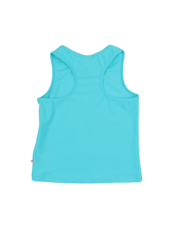 rufflebutts coral floral active butterfly shorts and tank set Turquoise sleeveless tank top back view
