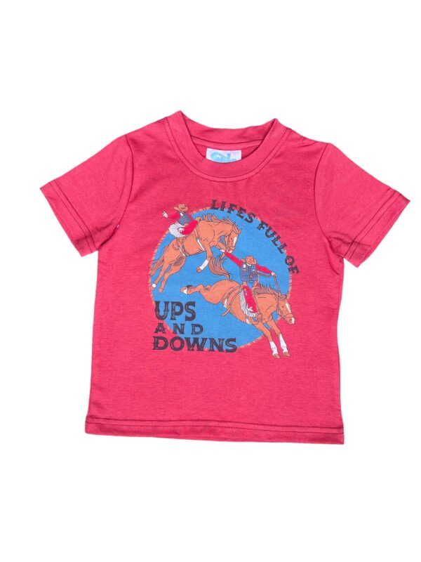 shea baby ups & downs maroon shirt Red t-shirt with cowboy and horse graphic