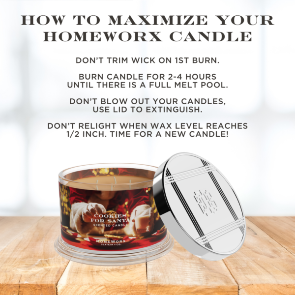 homeworx by slatkin + co. cookies for santa 4 wick candle Guide to Homeworx candle use and care tips.