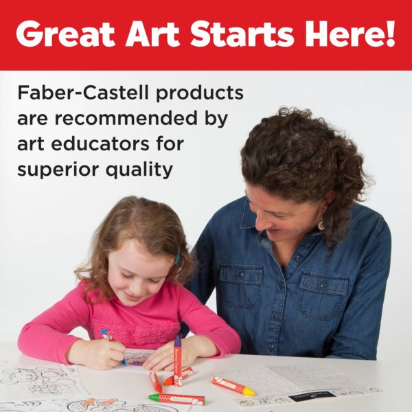 faber castell / creativity for kids 12 brilliant beeswax crayons in storage case for kids Child coloring with art supplies and adult assistance.